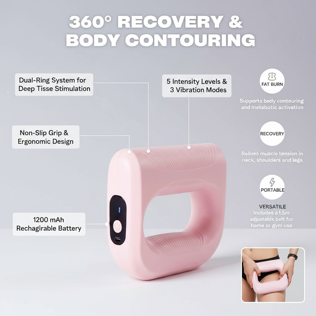 Body Fascia Ring - Wireless Massage Device with Belt - 5 Levels for Abdomen Thighs Hips Neck Shoulders - Fat Burner Women Athletes Elderly